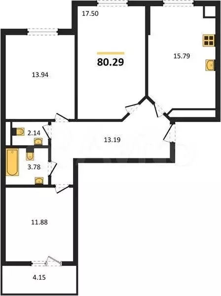 3-к. квартира, 80,3 м, 7/9 эт. - Фото 1