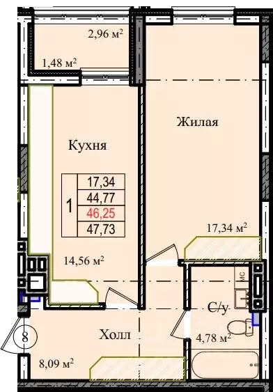 1-к кв. Калининградская область, Гурьевский муниципальный округ, пос. ... - Фото 0