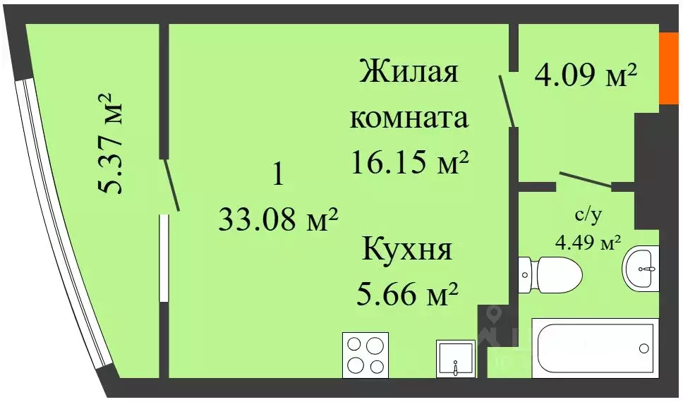 Студия Ростовская область, Ростов-на-Дону Привокзальная пл., 3б (33.08 ... - Фото 2