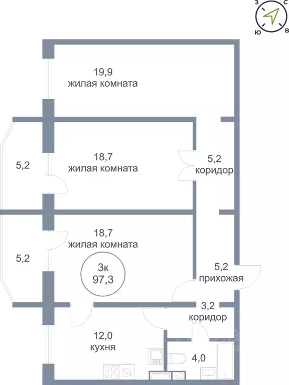 3-к кв. Ханты-Мансийский АО, Нефтеюганск 17-й мкр,  (97.3 м) - Фото 0