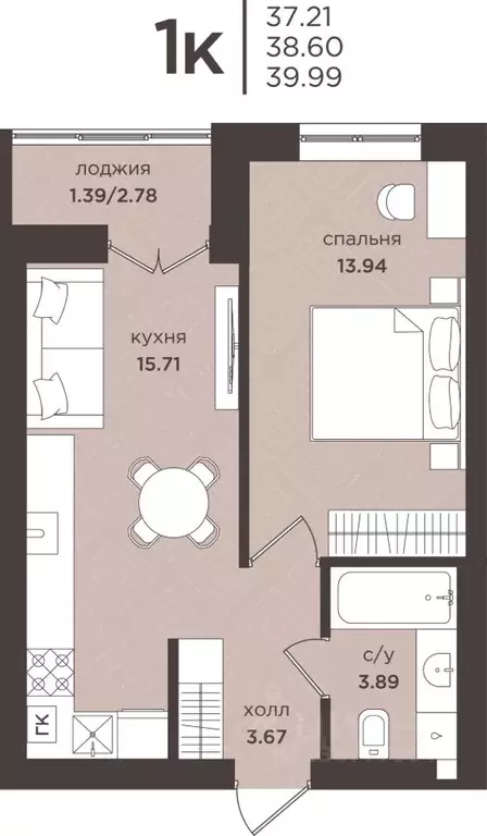 1-к кв. Калининградская область, Гурьевск  (38.6 м) - Фото 1