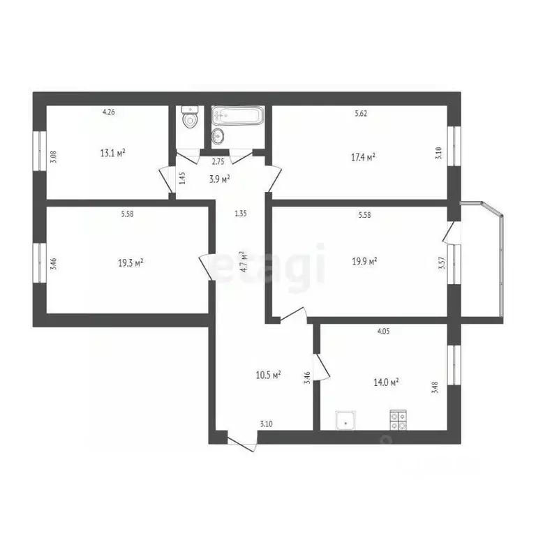 4-к кв. Тюменская область, Тюмень ул. 50 лет Октября, 30 (104.4 м) - Фото 2