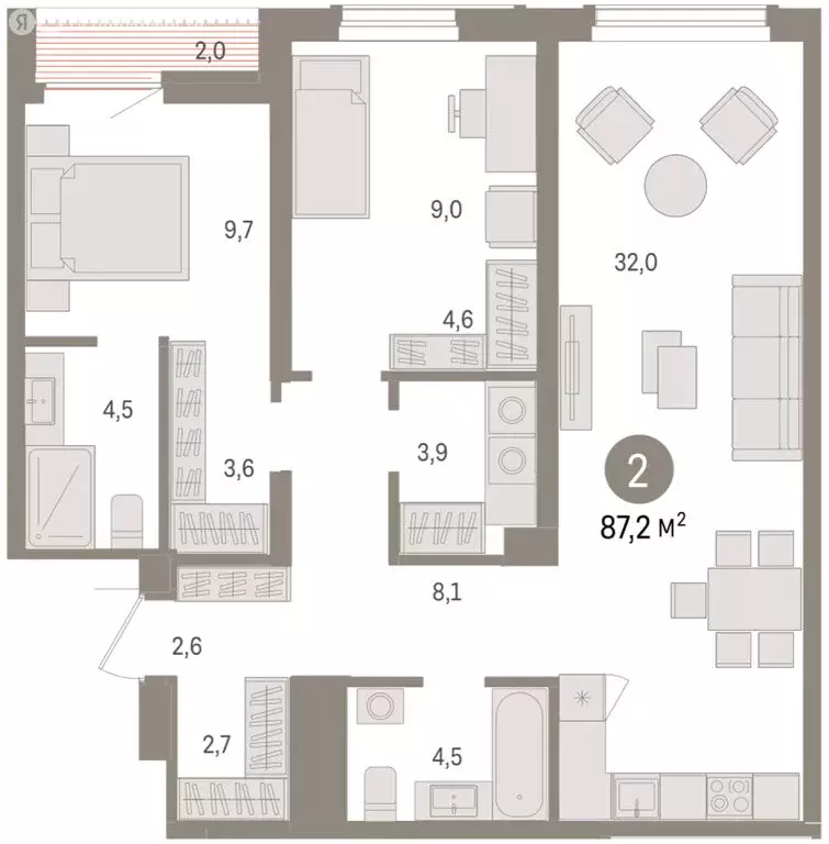 2-комнатная квартира: Новосибирск, улица Аэропорт (87.2 м) - Фото 1
