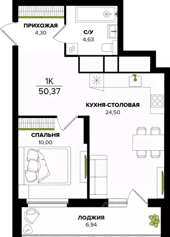 1-к кв. Тульская область, Тула  (50.37 м) - Фото 0