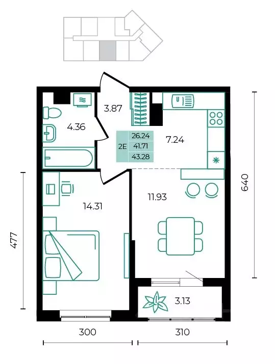 2-к кв. Адыгея, Майкопский район, пос. Тульский ул. Заречная (43.28 м) - Фото 1