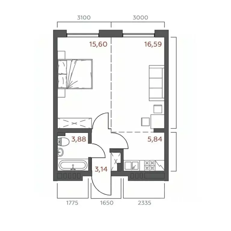 1-к кв. Иркутская область, Иркутск ул. 6-я Советская, 2 (45.05 м) - Фото 0