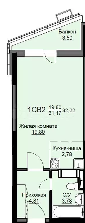 Квартира-студия, 32,7 м, 15/17 эт. - Фото 0