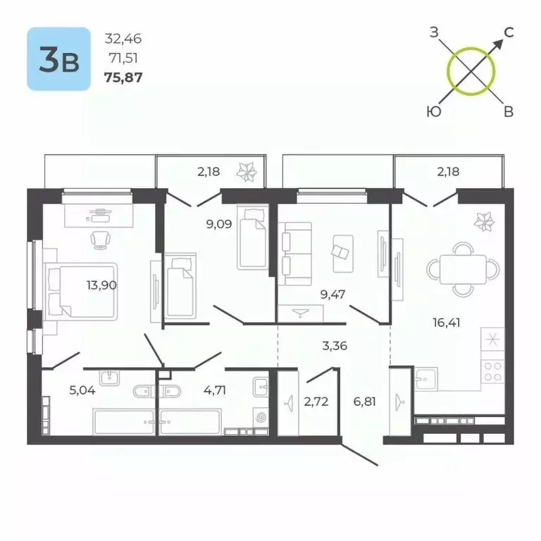 3-к кв. Свердловская область, Екатеринбург ул. Академика Ландау, 34 ... - Фото 0