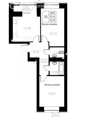 2-комнатная квартира: Казань, улица Михаила Миля, 7 (56.57 м) - Фото 0