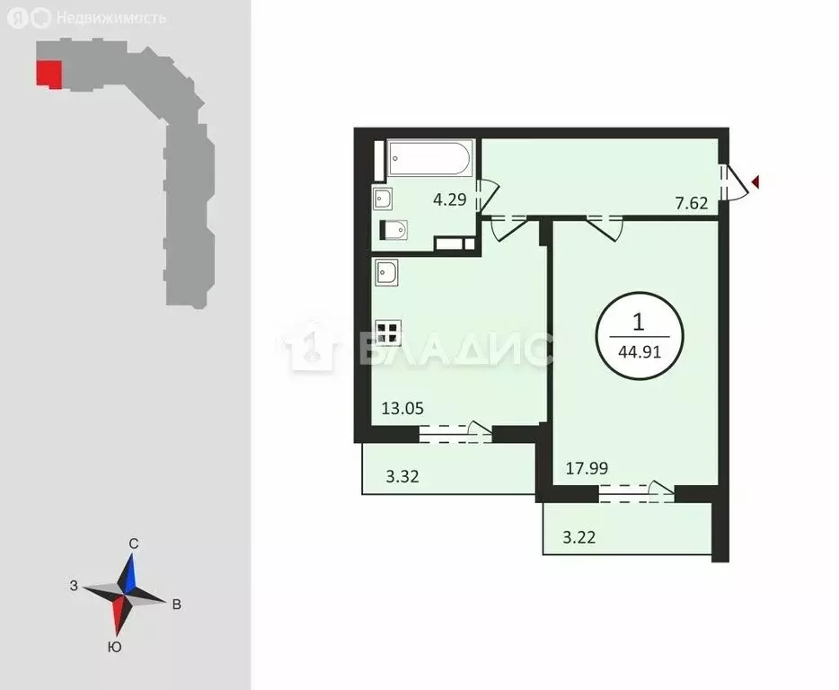 1-комнатная квартира: Владимир, улица Родионовка, 4А (42.7 м) - Фото 1