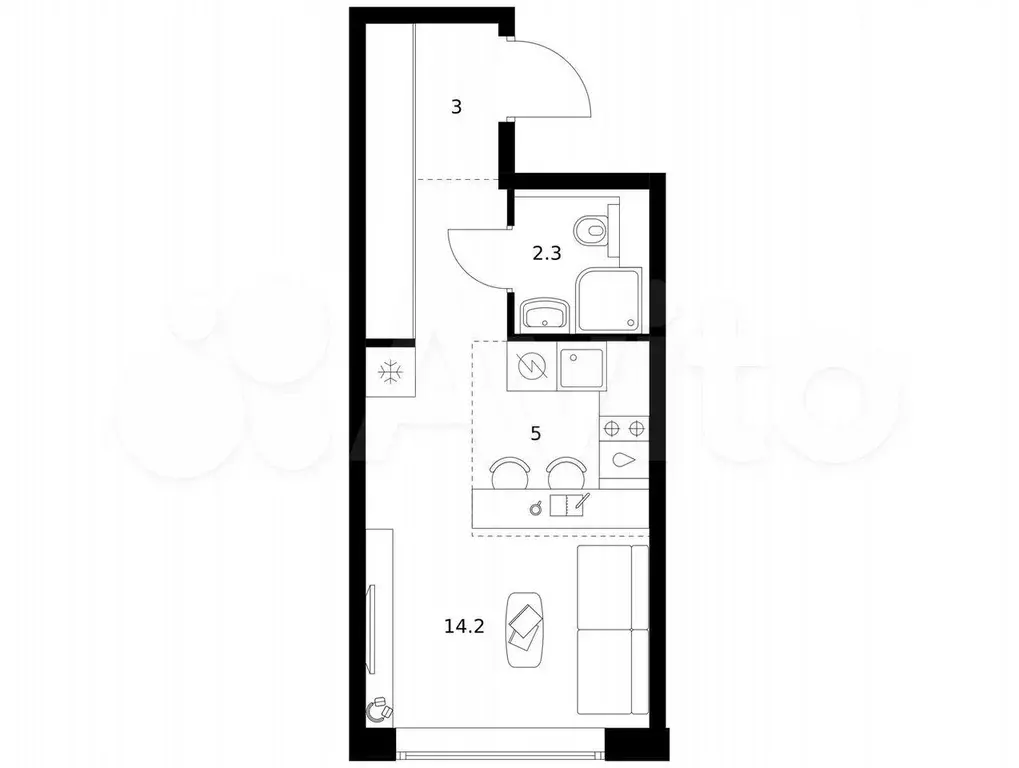 Квартира-студия, 24,5 м, 27/32 эт. - Фото 0