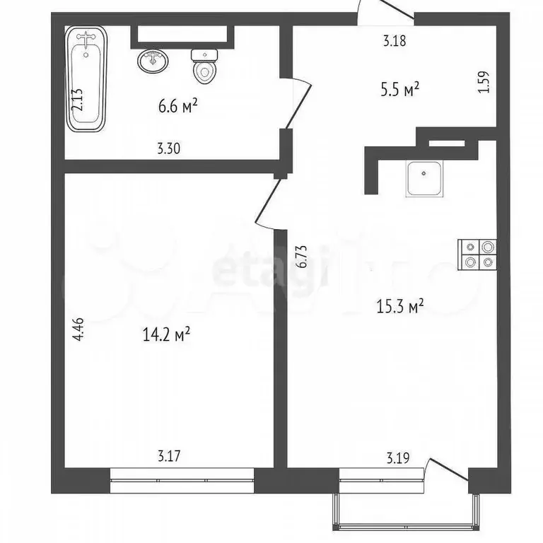 1-к. квартира, 44 м, 5/10 эт. - Фото 0