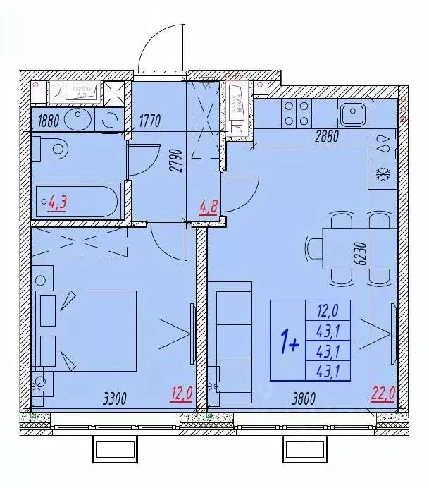 2-к кв. Астраханская область, Астрахань ул. Бэра, 29 (43.1 м) - Фото 1