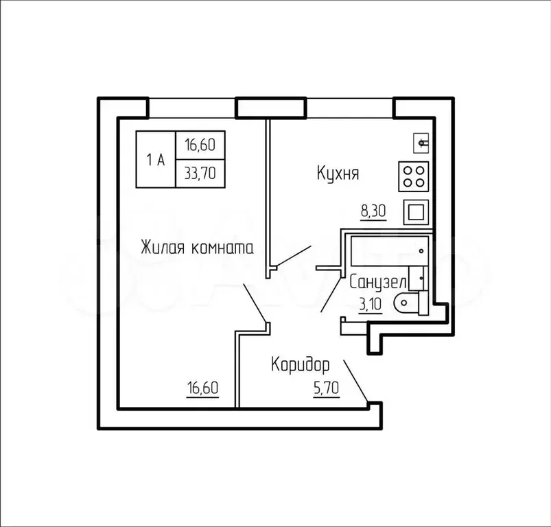 1-к. квартира, 34.6 м, 5/5 эт. - Фото 1