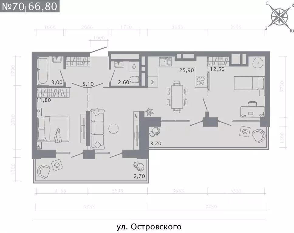 2-к кв. Татарстан, Казань Кастура Таун жилой комплекс (66.8 м) - Фото 0