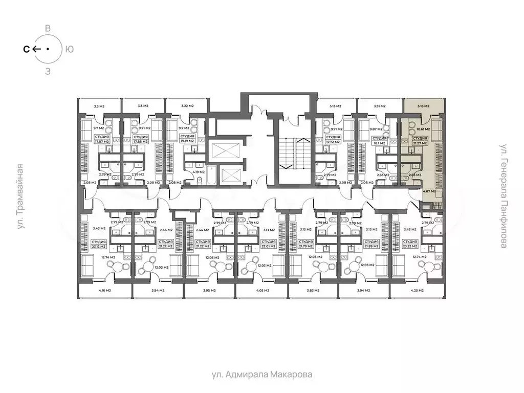 Апартаменты-студия, 21,3 м, 3/19 эт. - Фото 1