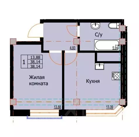 1-к кв. Ставропольский край, Ессентуки  (38.14 м) - Фото 0