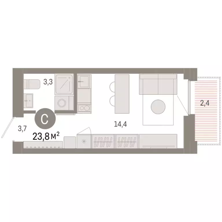 Квартира-студия: Тюмень, Мысовская улица, 26к2 (23.81 м) - Фото 1