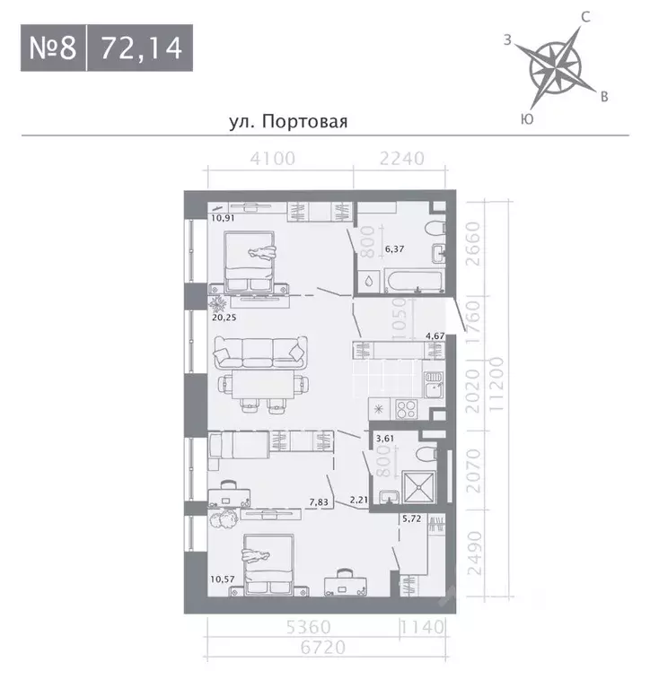 3-к кв. Татарстан, Казань Живи на Портовой жилой комплекс (72.14 м) - Фото 0