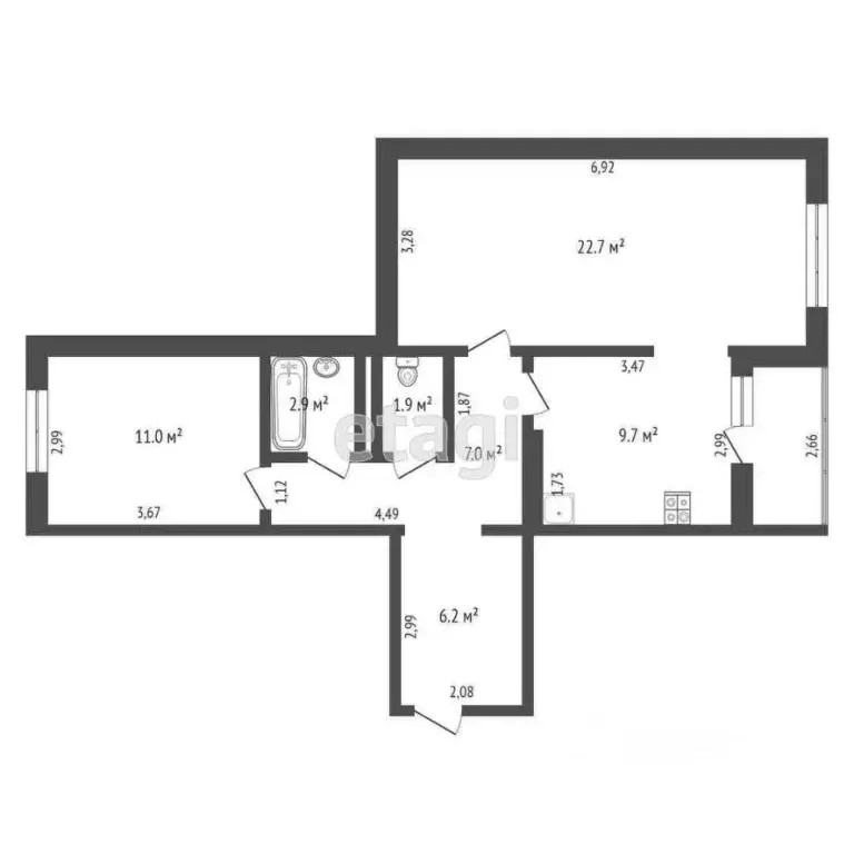 2-к кв. Тюменская область, Тюмень ул. Николая Зелинского, 19 (61.4 м) - Фото 2