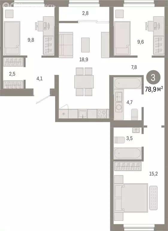 3-комнатная квартира: Новосибирск, Большевистская улица, с49 (78.92 м) - Фото 1