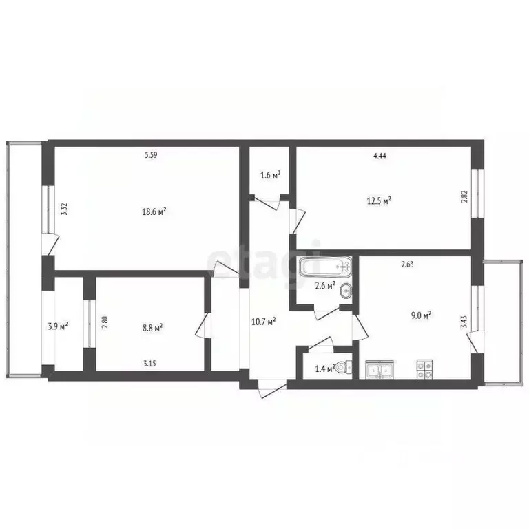 3-к кв. Севастополь ул. Генерала Хрюкина, 12 (69.1 м) - Фото 2