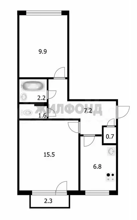 2-к. квартира, 43,9 м, 2/5 эт. - Фото 0