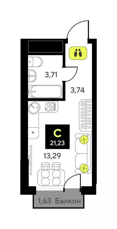 Квартира-студия: Тюмень, улица Андрея Приказнова, 7 (20.3 м) - Фото 1