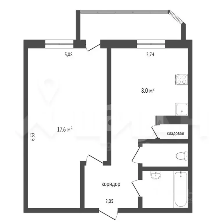 1-к кв. Санкт-Петербург ул. Черкасова, 12К1 (34.0 м) - Фото 1