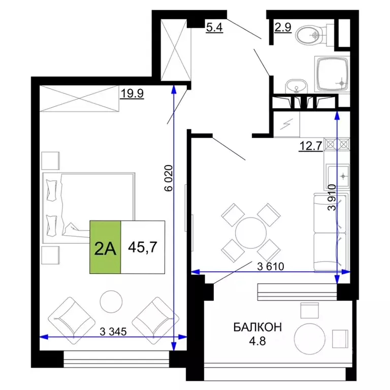 2-к кв. Краснодарский край, Анапа проезд Сосновый (45.7 м) - Фото 0