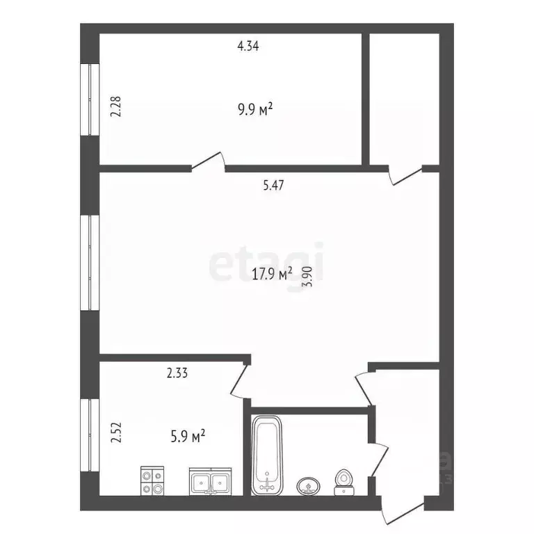 2-к кв. Ивановская область, Иваново Микрорайон 14-е п/о, 147 (42.2 м) - Фото 1