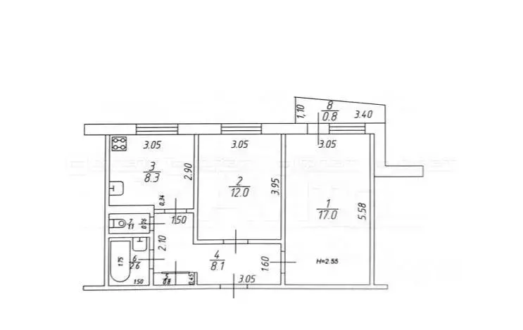 2-к кв. Татарстан, Казань просп. Ямашева, 94 (49.9 м) - Фото 2