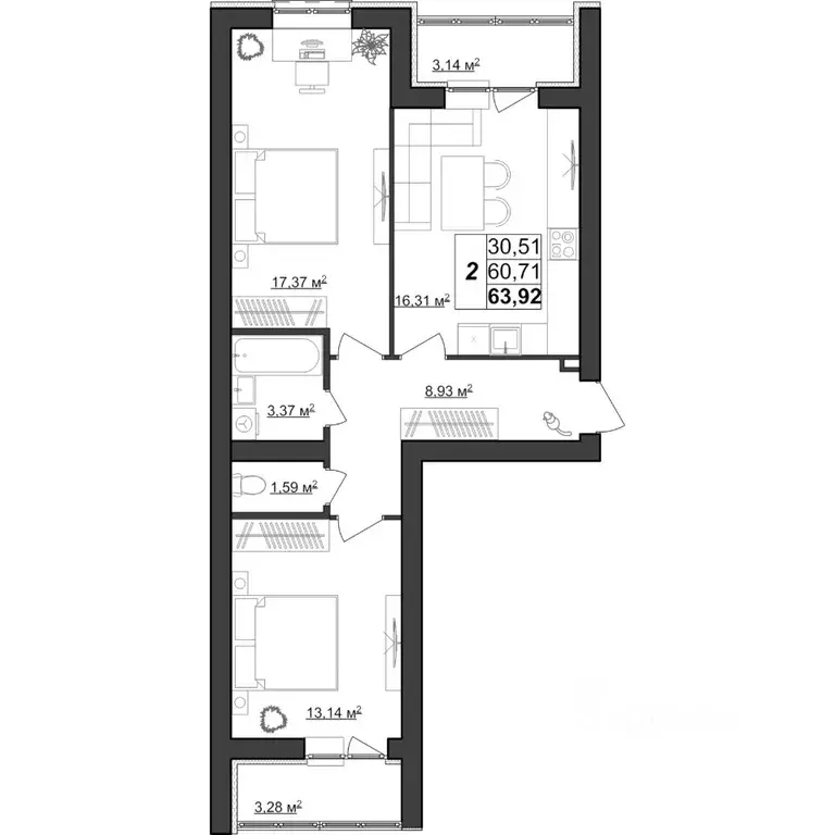 2-к кв. Мордовия, Саранск Большевистская ул., 124А (63.92 м) - Фото 1