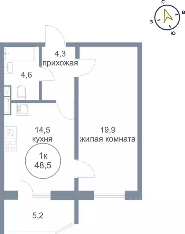 1-к кв. Ханты-Мансийский АО, Сургут тракт Югорский, 50/3 (48.5 м) - Фото 1