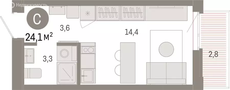 Квартира-студия: Тюмень, Ленинский округ (24.14 м) - Фото 1