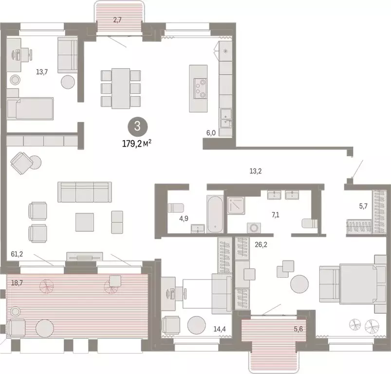 3-комнатная квартира: Новосибирск, Зыряновская улица, 53с (178.48 м) - Фото 1