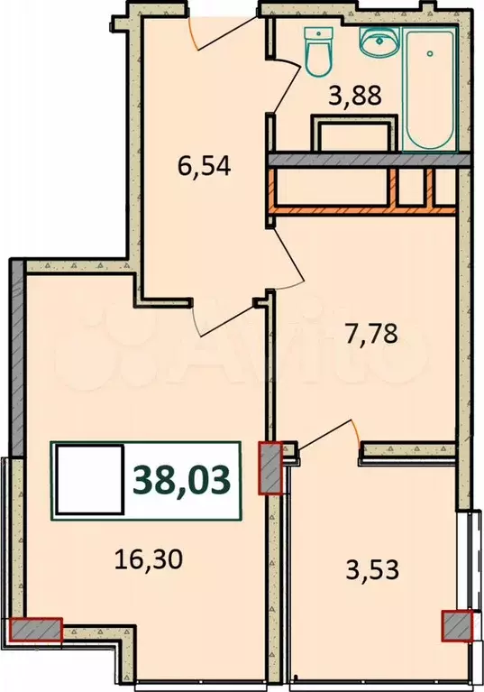 2-к. квартира, 38 м, 7/9 эт. - Фото 1
