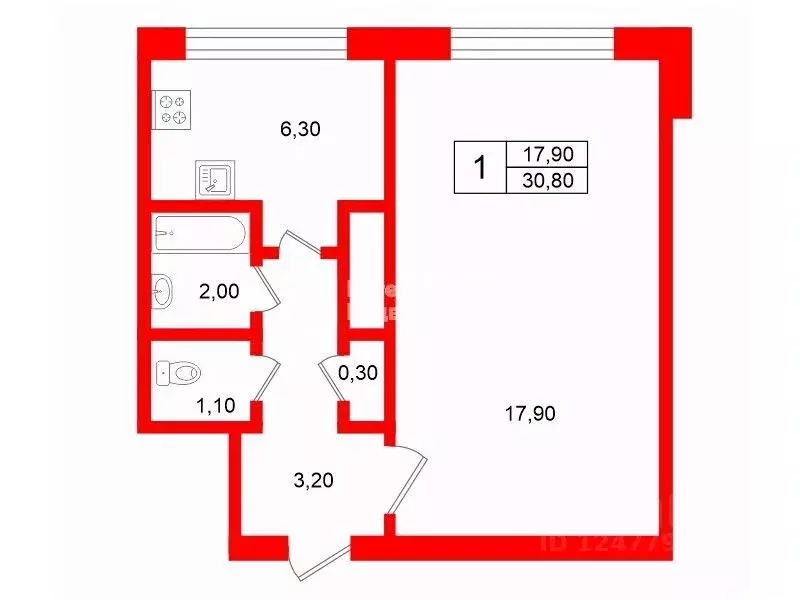 1-к кв. Санкт-Петербург ул. Ивана Фомина, 7К1 (30.8 м) - Фото 1