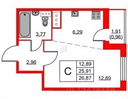 Студия Санкт-Петербург ул. Русановская, 20к1 (26.9 м) - Фото 1