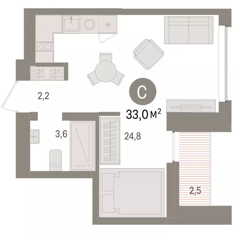 Квартира-студия: Тюмень, Урайская улица (33 м) - Фото 1