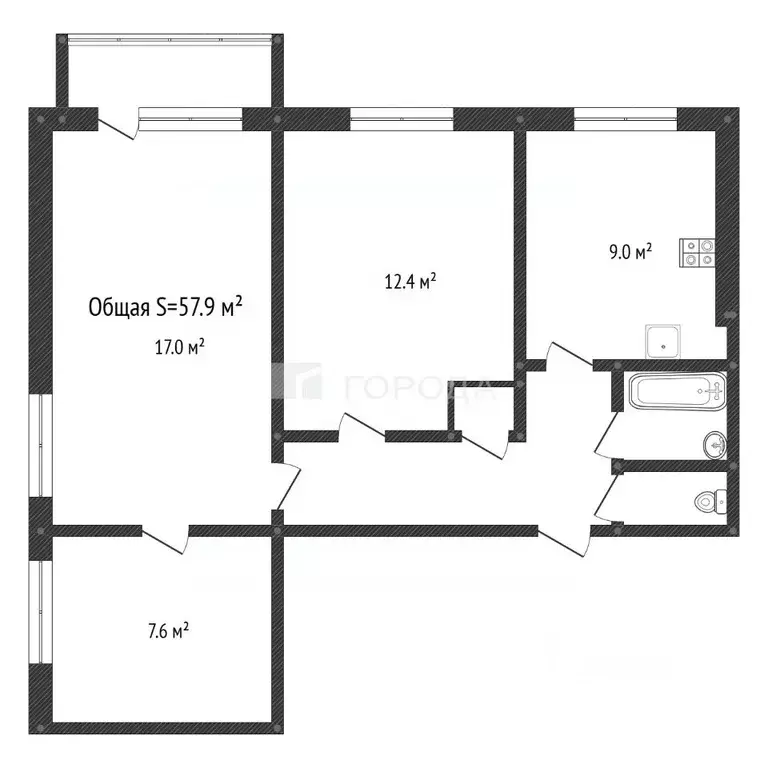 3-к кв. Кемеровская область, Новокузнецк ул. 40 лет ВЛКСМ, 116Б (57.9 ... - Фото 2