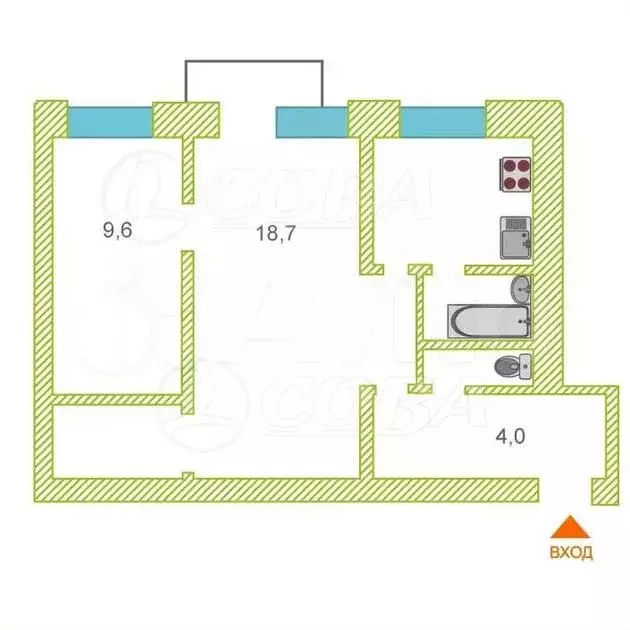 2-к. квартира, 44 м, 4/5 эт. - Фото 0