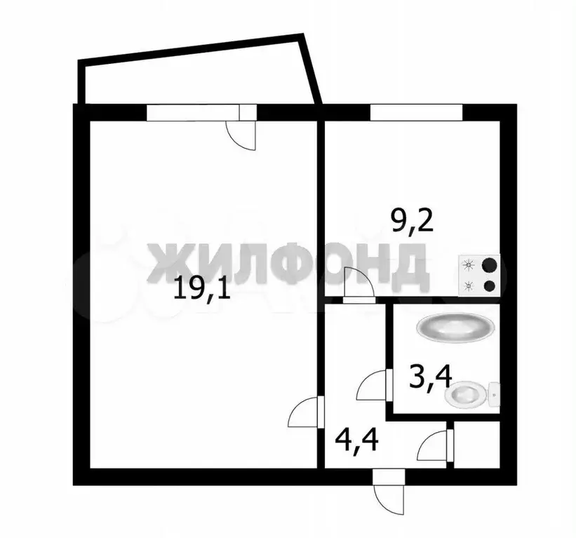 1-к. квартира, 38 м, 1/9 эт. - Фото 0