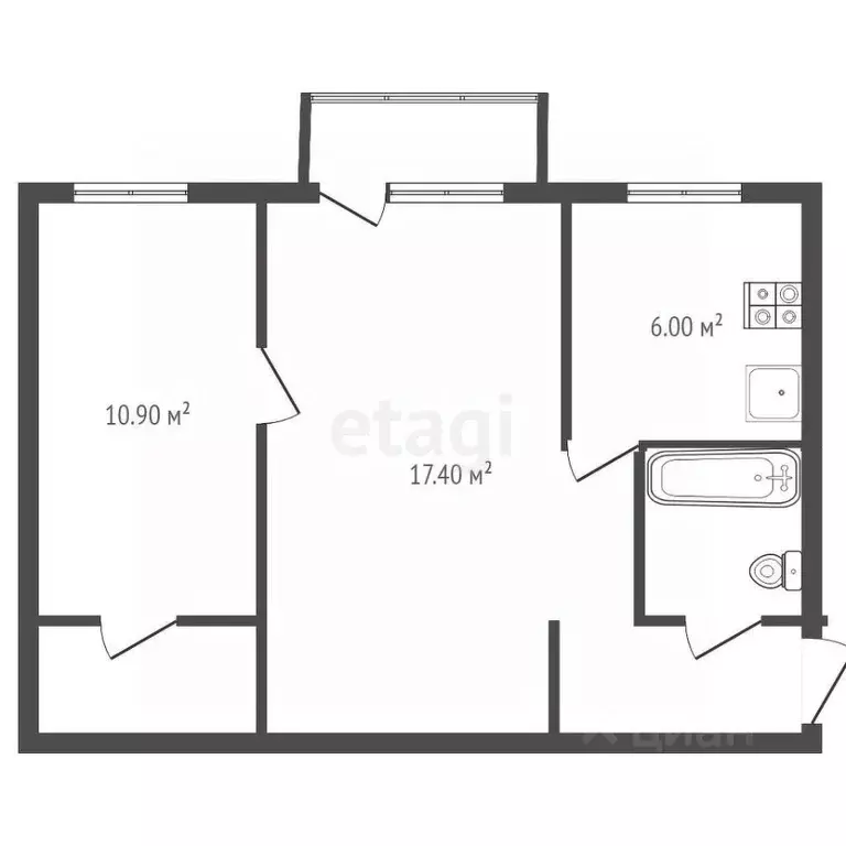 2-к кв. Челябинская область, Озерск ул. Кирова, 28 (44.3 м) - Фото 1