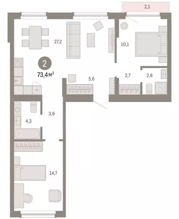 2-комнатная квартира: Новосибирск, квартал Лебедевский, 1/3 (73.4 м) - Фото 2