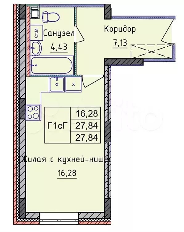 Квартира-студия, 27,8 м, 3/8 эт. - Фото 0