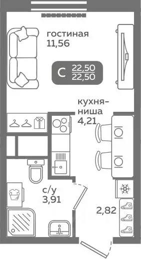 Студия Тюменская область, Тюмень ул. Заполярная, 9/2 (22.5 м) - Фото 0