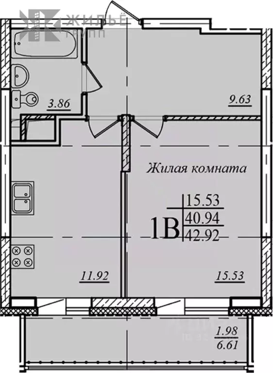 1-к кв. Татарстан, Казань ул. Мансура Хасанова, 15 (42.9 м) - Фото 2