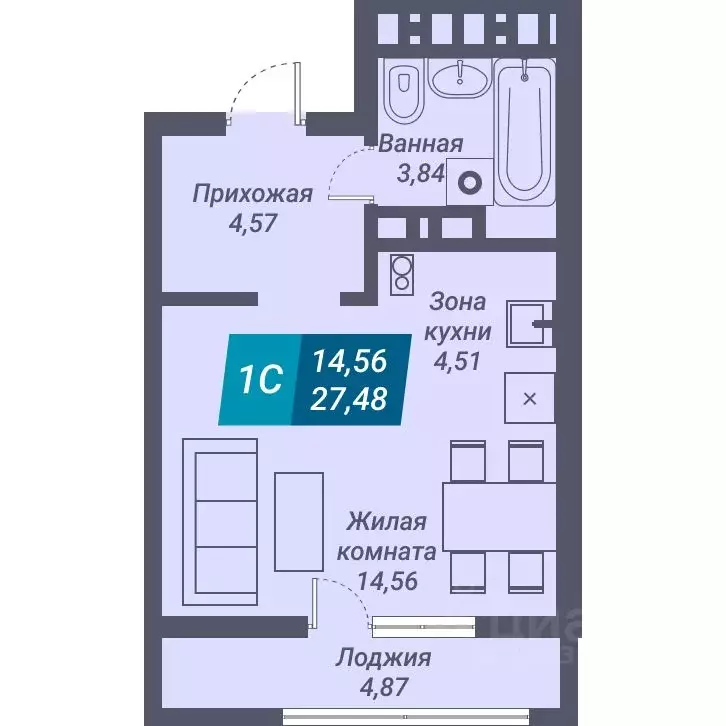 Студия Новосибирская область, Новосибирск ул. Королева, 19 (32.35 м) - Фото 0