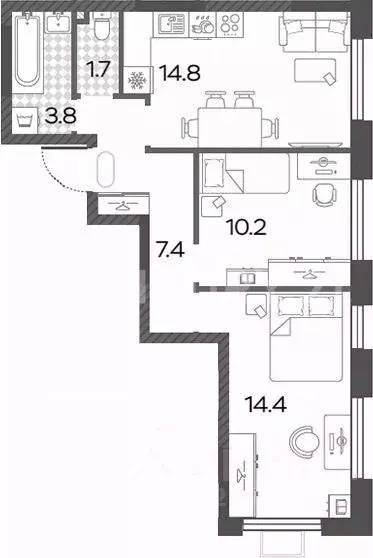 2-к кв. Москва Производственная ул., 12к1 (52.3 м) - Фото 2